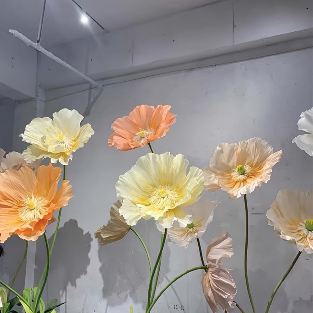 Giant Paper Poppy Artificial Flower - Super Large Floor Standing Fake Flower for Wedding Backdrop, Shop Window Display, Event & Party Decoration, Paper Art Floral Decor, Multiple Colors