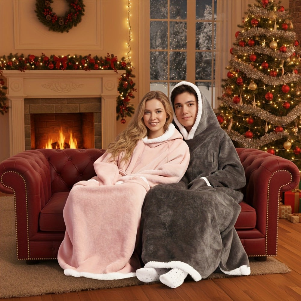 Wearable Blanket Hoodie - Oversized Extra-Long Ultra-Soft Acrylic Hooded Blanket for Adults, Warm Cozy TV Watching Winter Gift for Christmas Valentine's Day