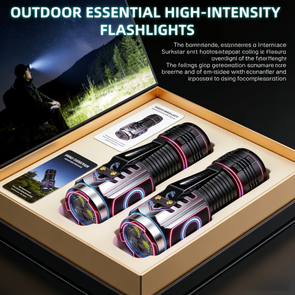 Handheld Flashlight 2 Pack Rechargeable LED | Ultra-Bright Multi-Mode Working Lamp Long Distance | ABS Portable Torch for Camping Hiking Emergency Home Outdoor Use