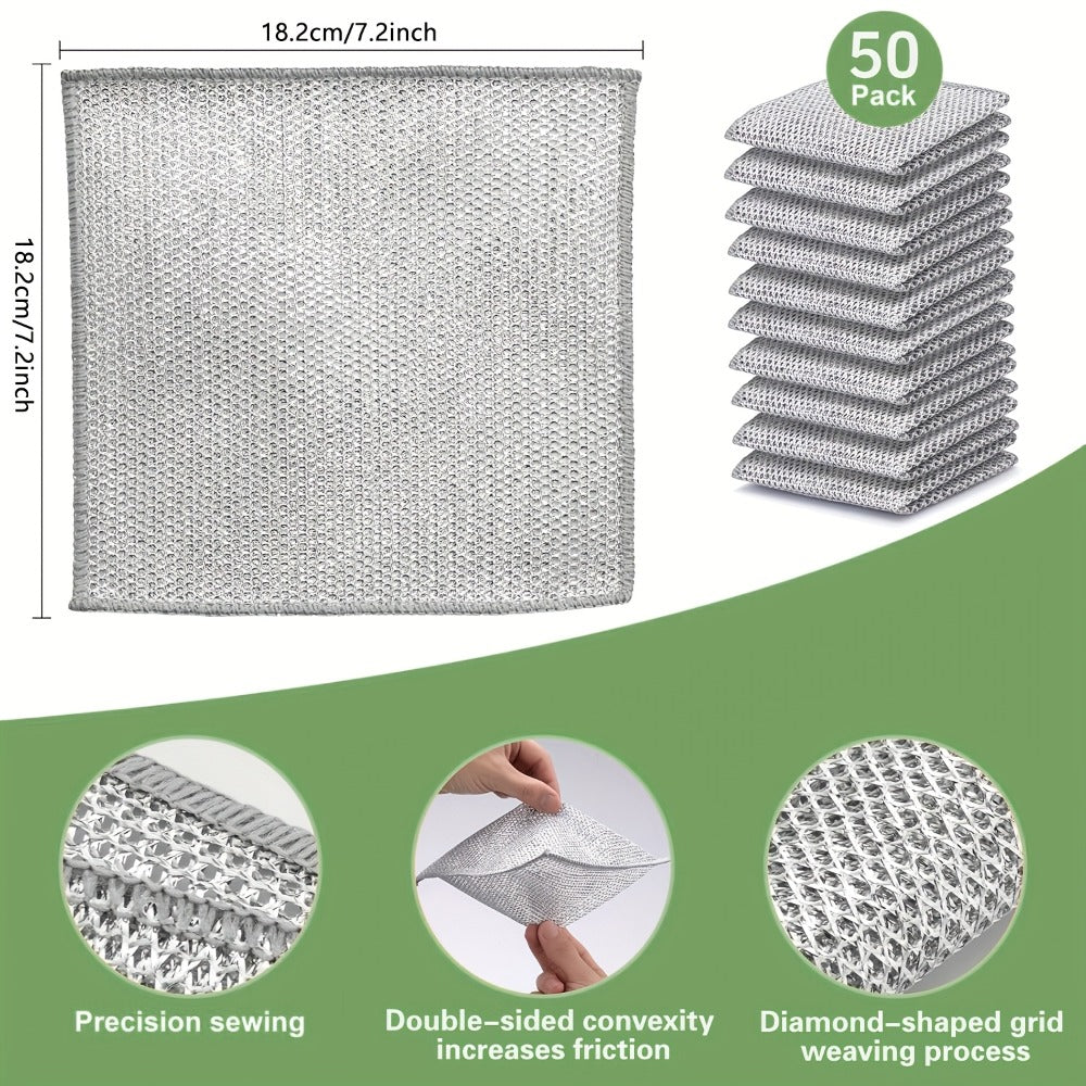 Stainless Steel Kitchen Scrubber Wire Cleaning Cloth Scratch Resistant Reusable Dish Scrubber for Pots Pans Dishes Glass Cookware 50 Pack 100 Pack
