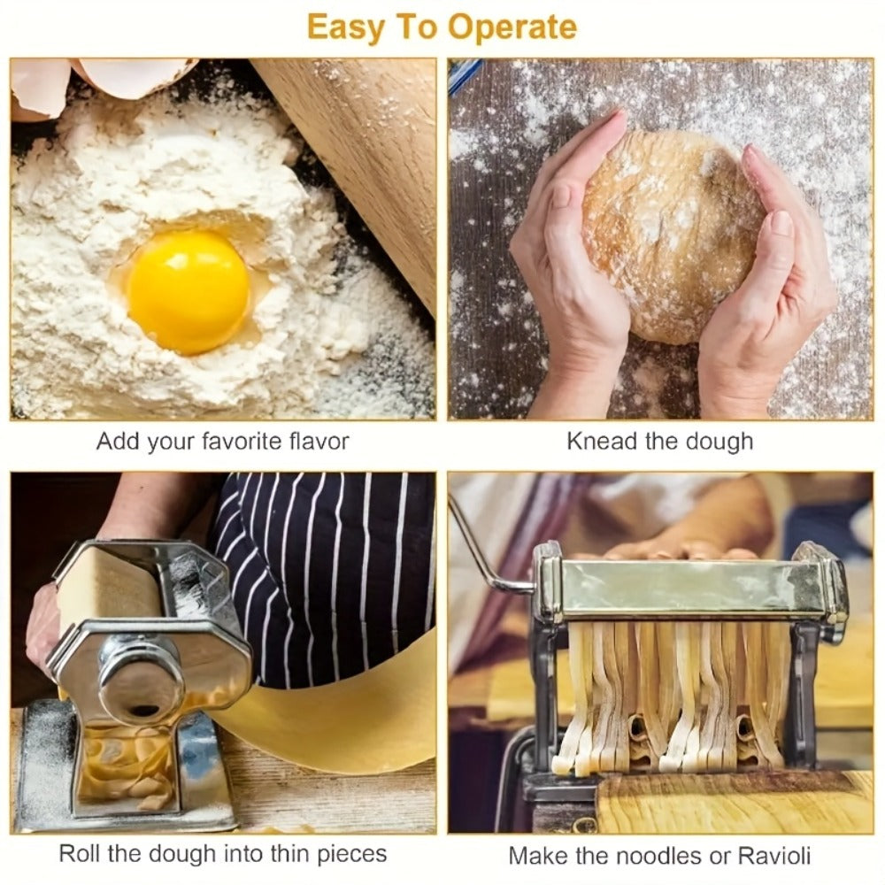Pasta Machine with 8 Adjustable Thickness Settings, 2-in-1 Stainless Steel Manual Pasta Maker with Roller & Cutter, Homemade Noodle Maker for Spaghetti Fettuccine Lasagna Dumpling Wrappers