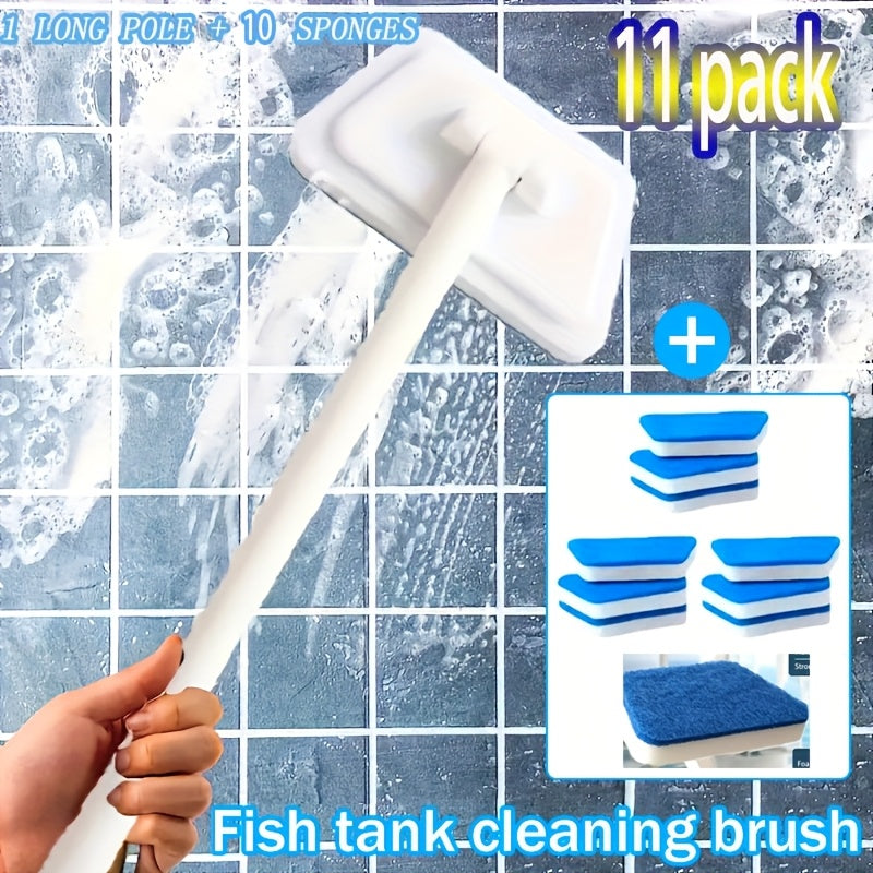 Shower Cleaning Brush Set with Replaceable Heads - Bathtub Scrubber, Wall Tile Brush, Floor Brush, Window Glass Cleaner, Detachable Long Handle Bathroom Cleaning Kit, 11pc or 16pc Options