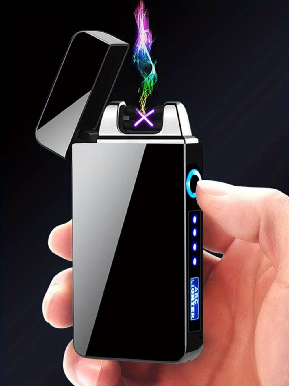 USB Electric Lighter Dual Arc Plasma ¨C Windproof Flameless Rechargeable Lighter with LED Power Display, Touch Sensor, Metal Body, Ideal for Outdoor Camping Candles Holiday Gift (No Battery Required)