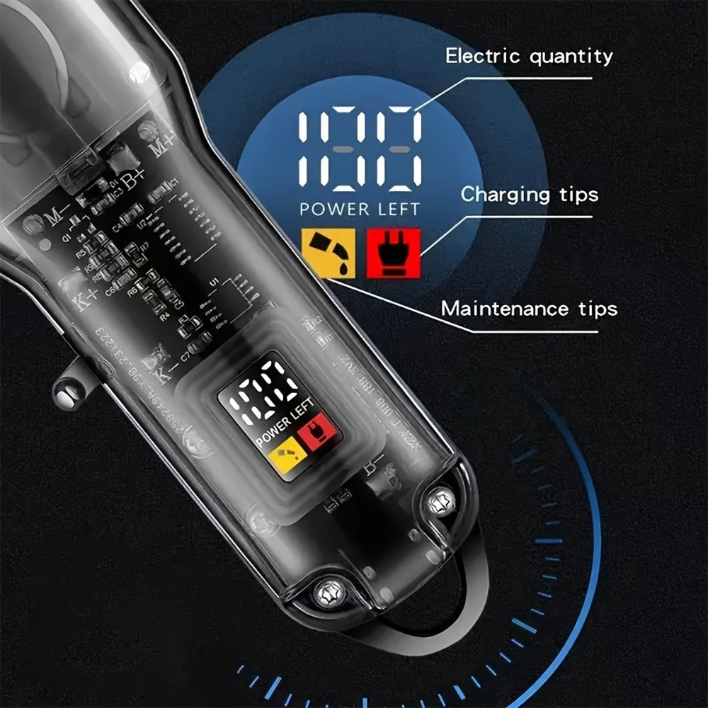 Professional Hair Cutting Kit for Men - Transparent USB Rechargeable Hair Clipper with LCD Display, T-Blade Trimmer, Electric Shaver, 4 Guide Combs & Cleaning Brush - Home Barber Grooming Gift Set