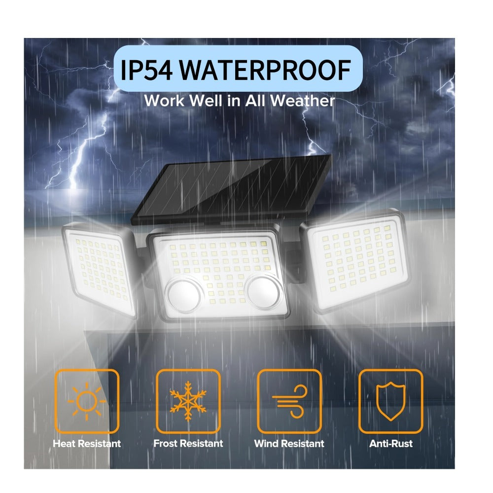 Solar Motion Sensor Light Outdoor ¨C 3000LM 7000K 152 LED Flood Light with Dual Sensor, IP54 Waterproof, 270¡ã Wide Angle & 3 Modes for Garden, Fence & Eaves (2 or 4 Pack)