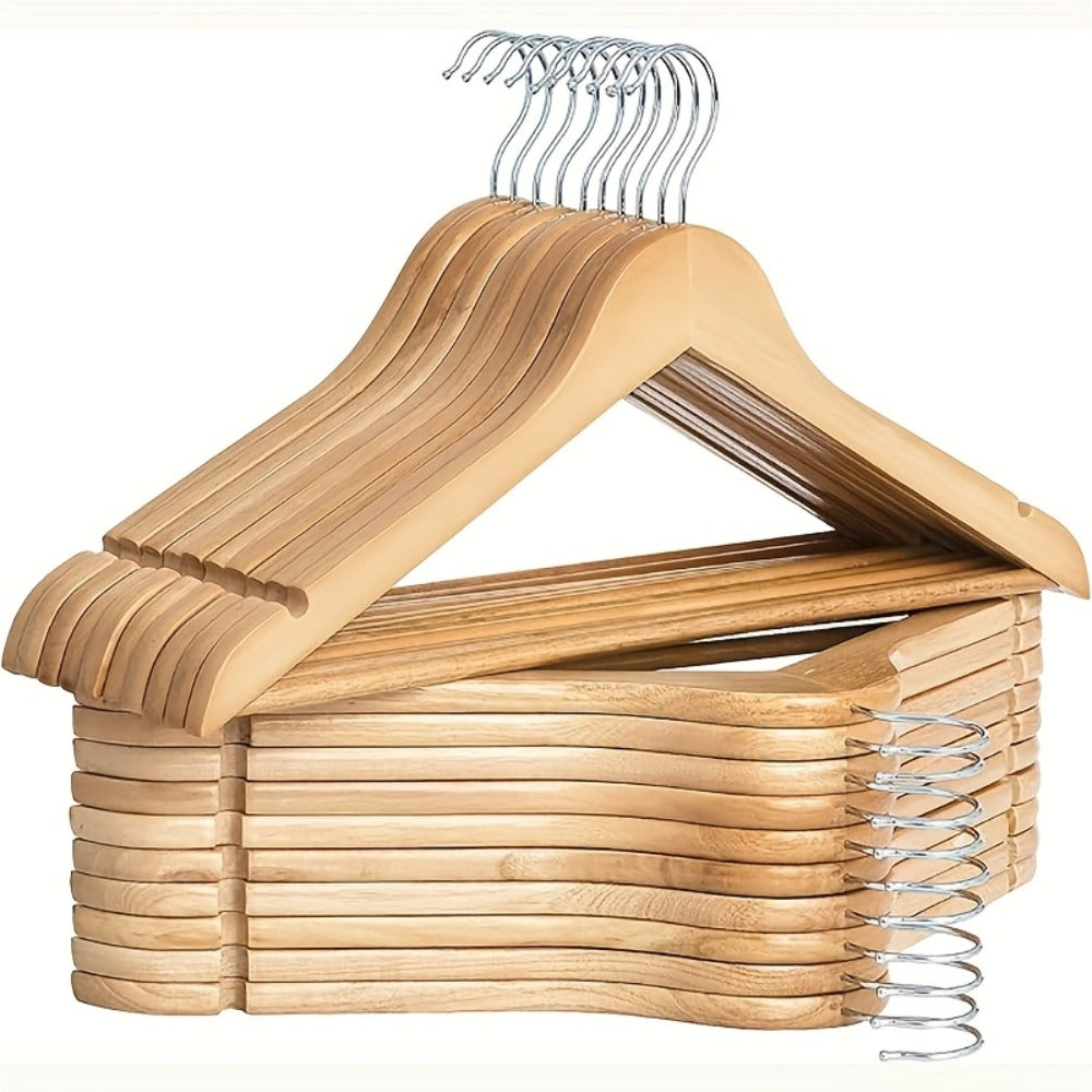 Premium Wooden Hangers with 360¡ã Rotatable Hook & Shoulder Grooves | Slim Durable Wood Coat Suit Hangers | 10 20 30 Pack Closet Organizer in Natural & Champagne