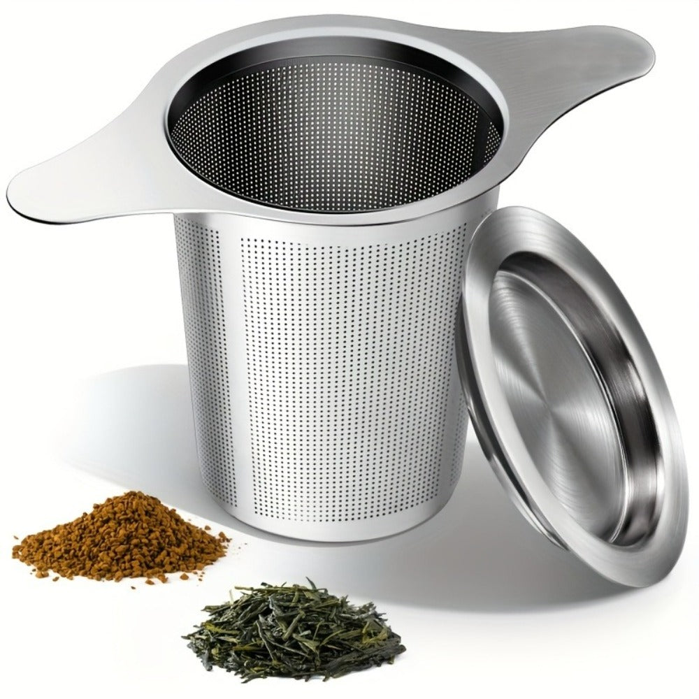 Stainless Steel Tea Strainer Set of 4 with Lid ¨C Fine Mesh Tea Infuser with Dual Handles for Loose Leaf Tea, Herbs & Spices ¨C Ergonomic Grip, Durable & Easy to Clean