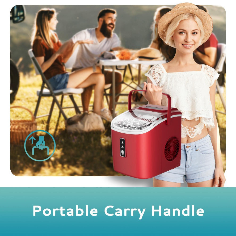 Self-Cleaning Ice Maker Countertop 8 Cubes in 6 Minutes, 2 Ice Sizes S/L, 26-29 Lbs Per Day, Smart ICE FULL & ADD WATER Indicators, Portable Handle, 6 Colors for Home Kitchen Camping RV