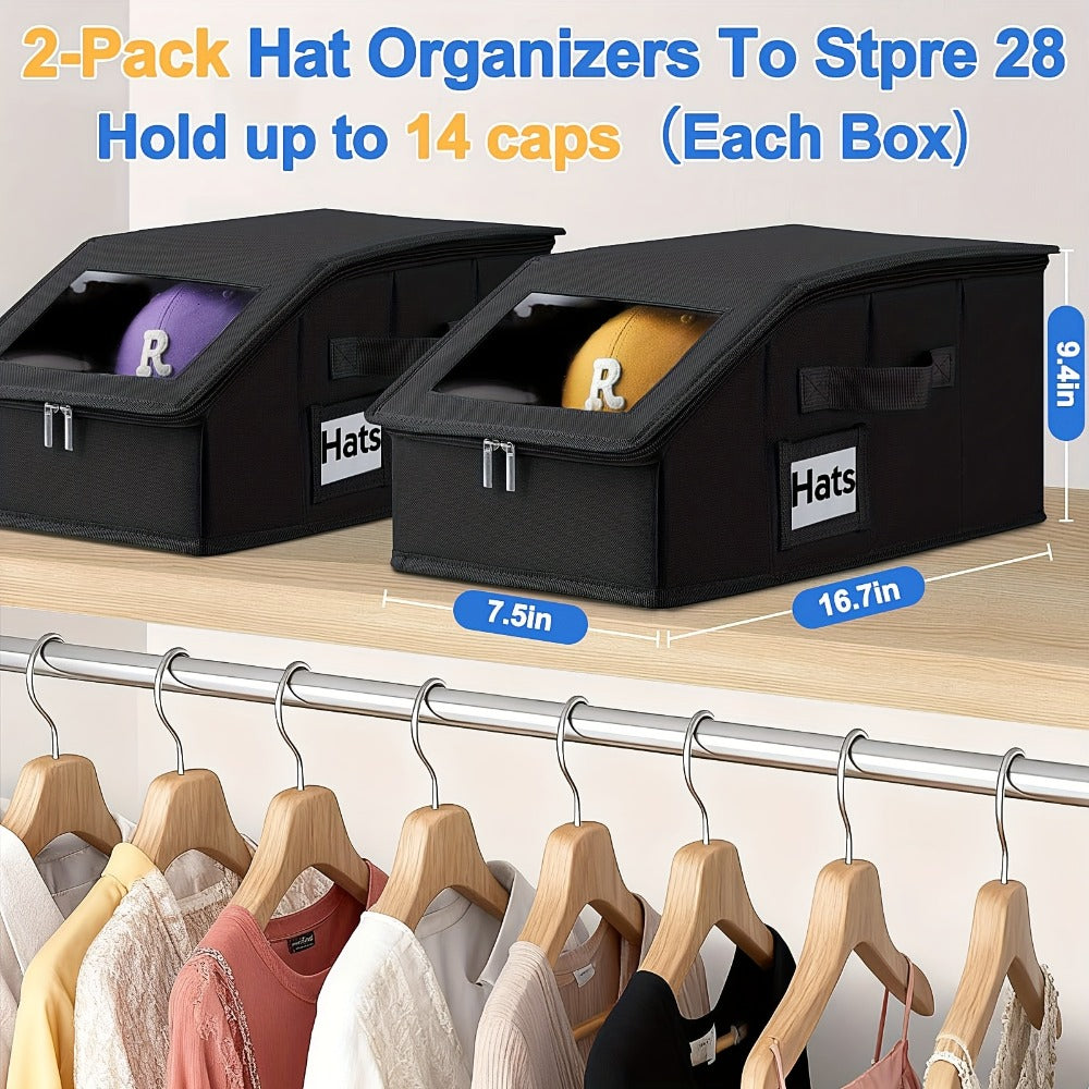 Hat Storage Box for Baseball Caps ¨C Stackable Cap Organizer for Closet, Holds Up to 30 Caps, Freestanding Hat Boxes for Women & Men | 1pc & 2pcs Pack in Gray, Black & Pink