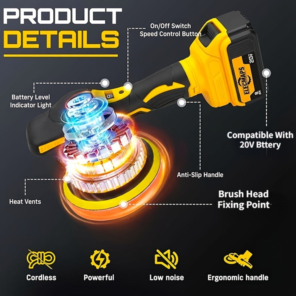 Cordless Car Polisher for DeWalt 20V Battery - 6 Variable Speeds 6800 RPM Buffer Polisher for Car Detailing Waxing Polishing Auto Scratch Removal Tool Gift for Men (Battery Not Included)