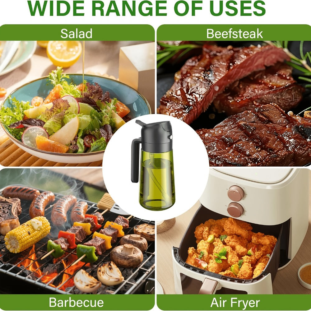 Glass Olive Oil Dispenser Bottle Set of 2 - 16oz 480ml Dual Drizzle & Spray Function, Light-Blocking Design for Fresh Oil, Kitchen Cooking Bottle