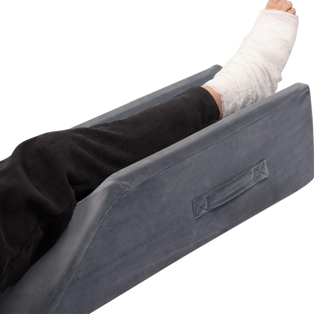 Leg Elevation Pillow Memory Foam Wedge Knee Ankle Support Foot Rest Pillow with Handles Blood Circulation Relief Washable Velvet Cover Post Surgery Recovery