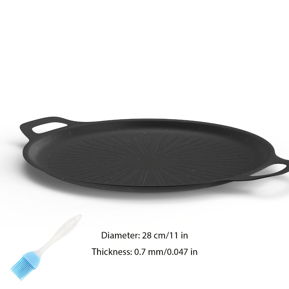 BBQ Griddle Pan Non-Stick with Oil Drain Groove & Double Handles ¨C Multi-Function Grill Frying Pan with Oil Brush for Outdoor BBQ Family Gatherings Indoor Stovetop Cooking | Easy Clean Cookware
