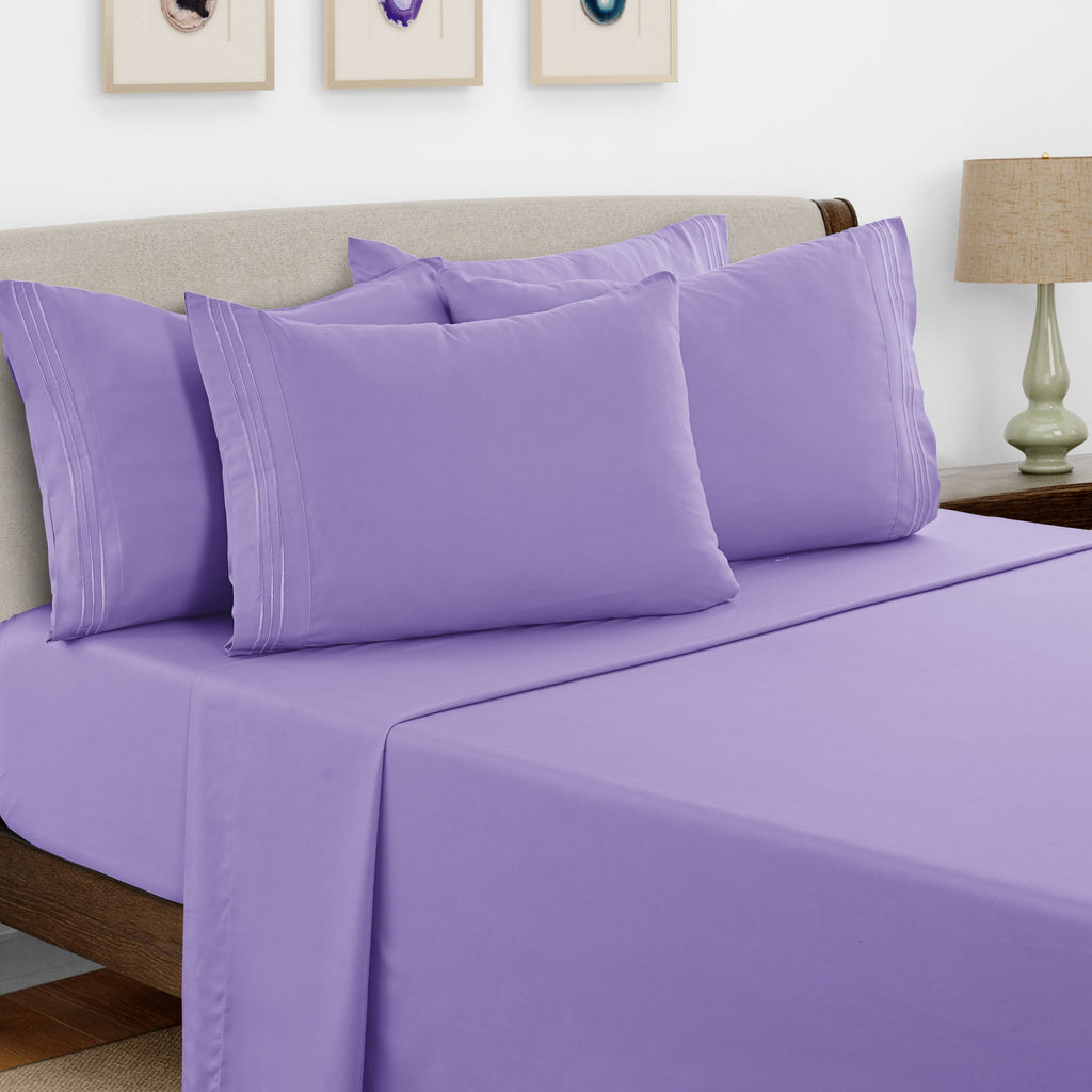 Bed Sheets Set 6 Piece - Soft Brushed Microfiber Fitted Sheet with 16¡± Deep Pocket, Flat Sheet & Embroidered Pillowcases, Hotel Luxury Cooling Bedding, All Seasons, 20 Colors