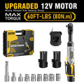 Cordless Electric Ratchet Wrench Set 3/8 Inch 12V 60 Ft-Lbs Power Ratchet Tool Kit with 2 Batteries, 6 Sockets, LED Light, Variable Speed, 1/4 & 1/2 Inch Adapters and Carrying Case for Auto Repair DIY