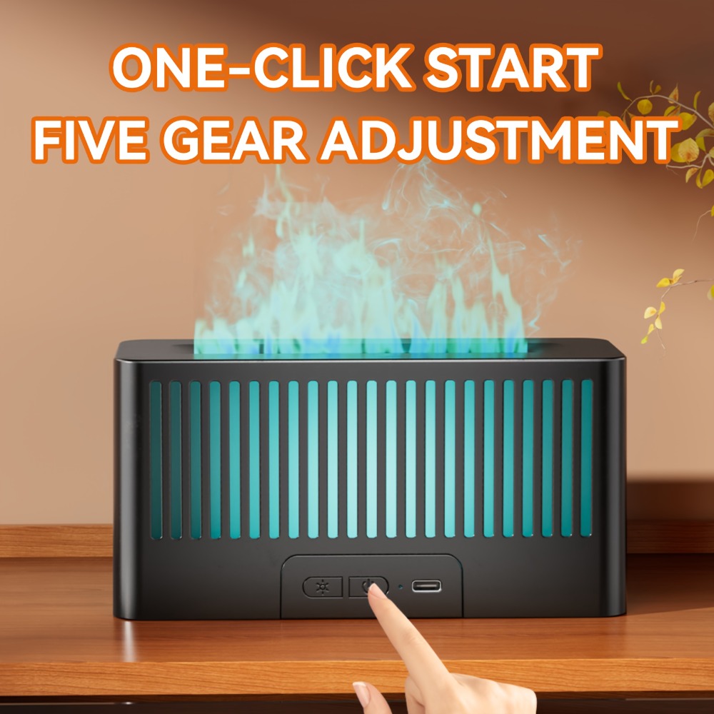Flame Humidifier with 7-Color Simulated Fire Effect | USB Aromatherapy Essential Oil Diffuser & Cool Mist Humidifier for Living Room, Bedroom & Office | Atmosphere Decor Gift | Black & White
