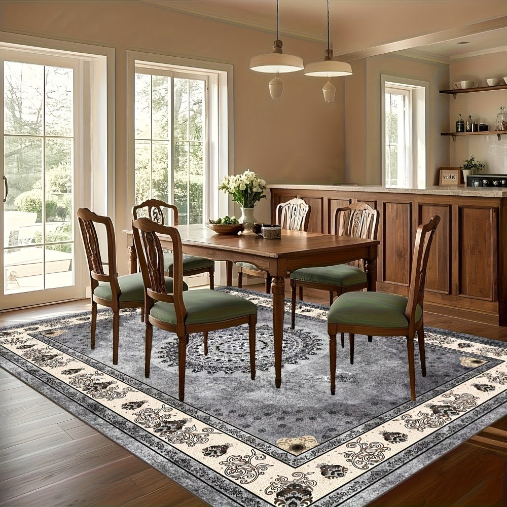 Bohemian Persian Velvet Area Rug Non-Slip Machine Washable ¨C Vintage Floral Paisley Pattern 1000g/m2 100% Polyester Carpet for Living Room & Bedroom ¨C 6 Sizes, High-Traffic Durable