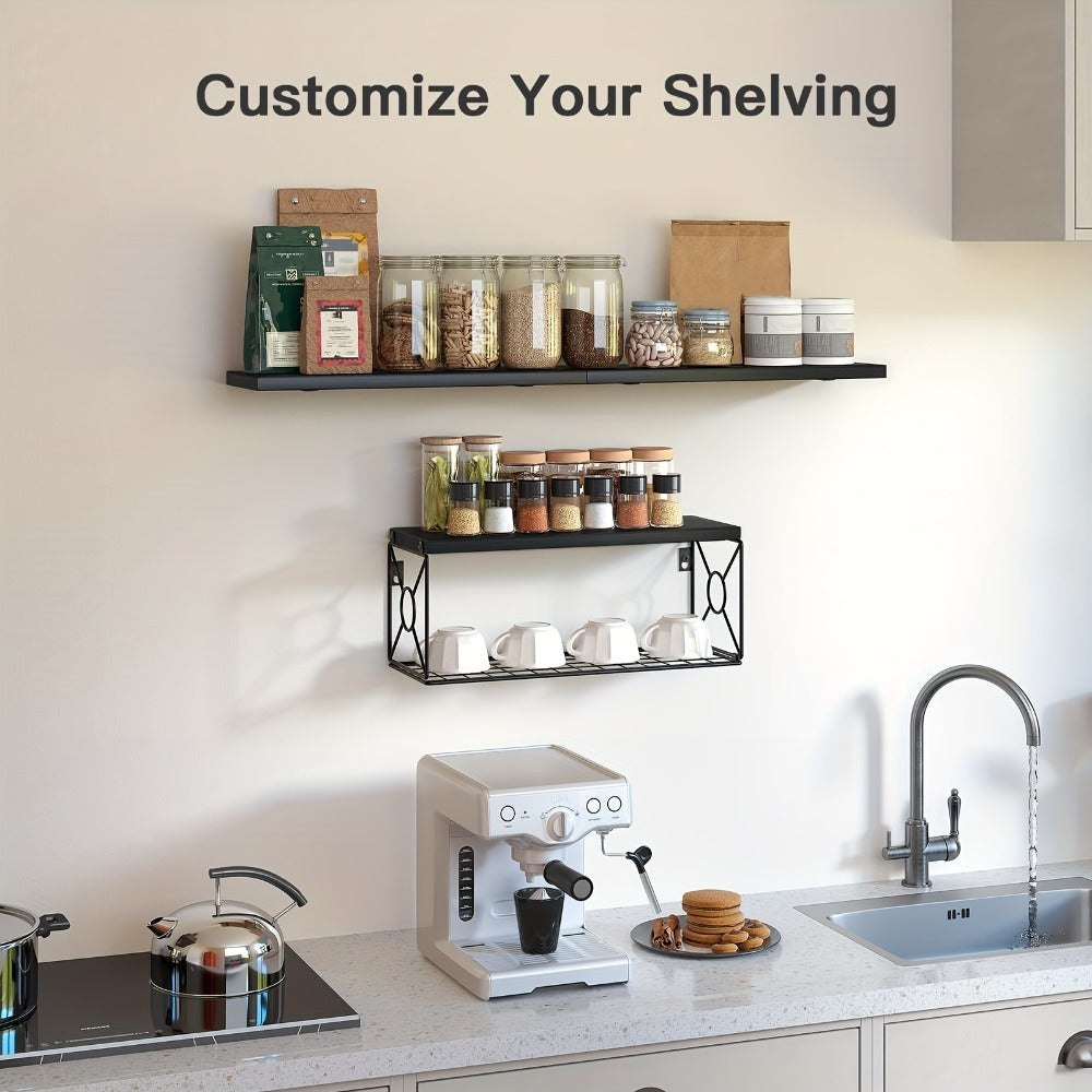 Floating Shelves Over Toilet 3-Piece Set | Farmhouse Bathroom Wall Mounted Storage Shelf for Toilet Paper, Towels & Decor ¨C Black, Brown, Burlywood