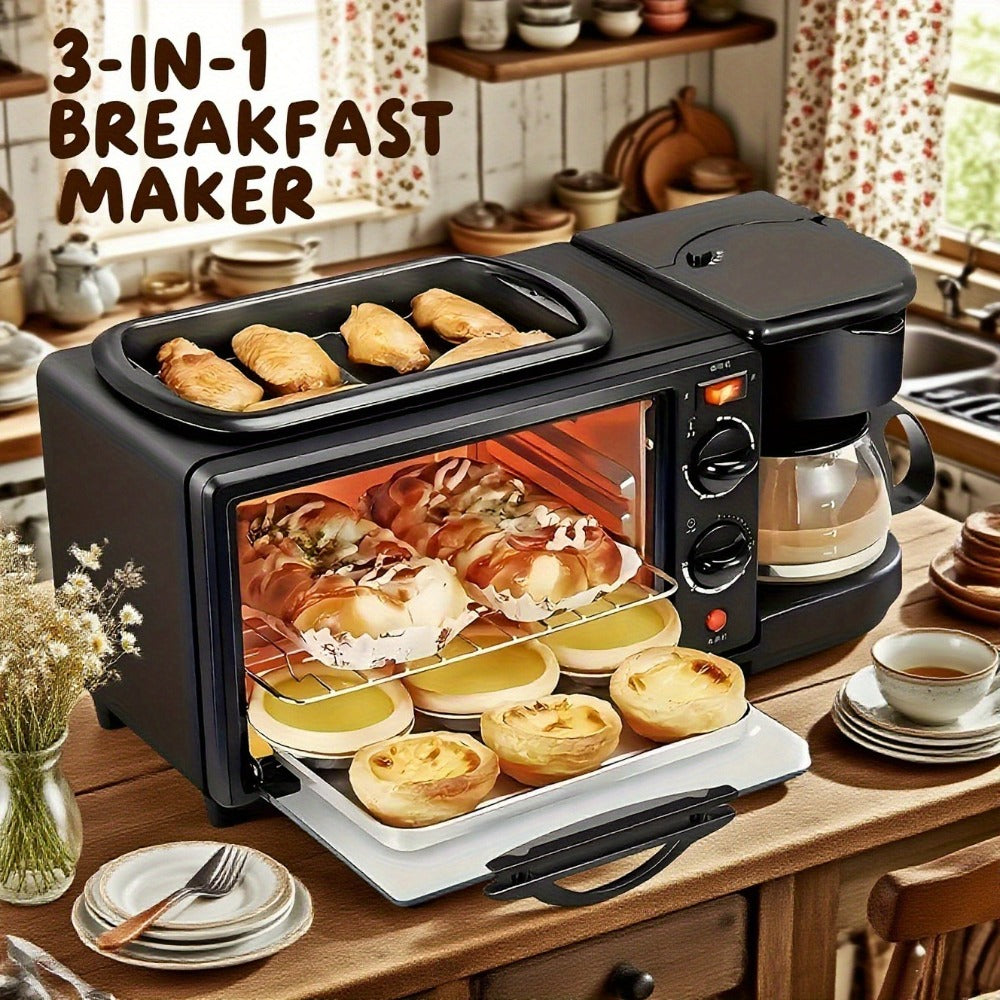 3-in-1 Breakfast Station Maker - Coffee Maker + Toaster + Frying Pan Combo, One-Touch Timing Fast Cooking, All-in-One Breakfast Machine 110V US Plug for Home Kitchen Apartment Dorm