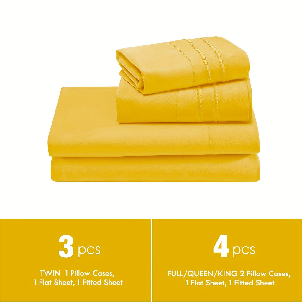Fitted Sheet Set Deep Pocket | Soft Cooling Breathable Bedding 3-4pcs Fade-Resistant All-Season for Twin Full Queen King ¨C Solid Color Bed Sheets for Dorm Guest Room Everyday Use