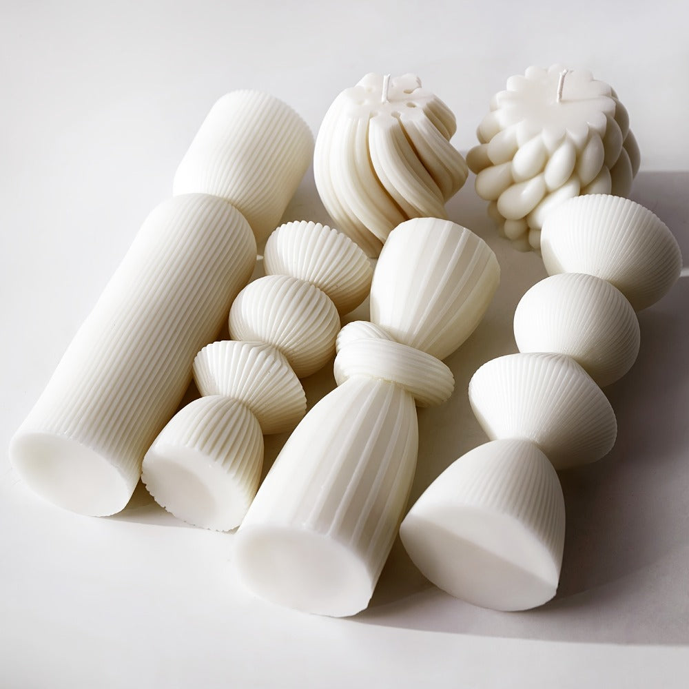 Ribbed Pillar Candles 7-Pack Large Soy Wax, Handmade Aesthetic Pillar Candle Set for Home Decor, Wedding Centerpiece, Shelf Decor, Dining Table & Housewarming Gift ¨C White, Black, Blue, Orange with Glitter