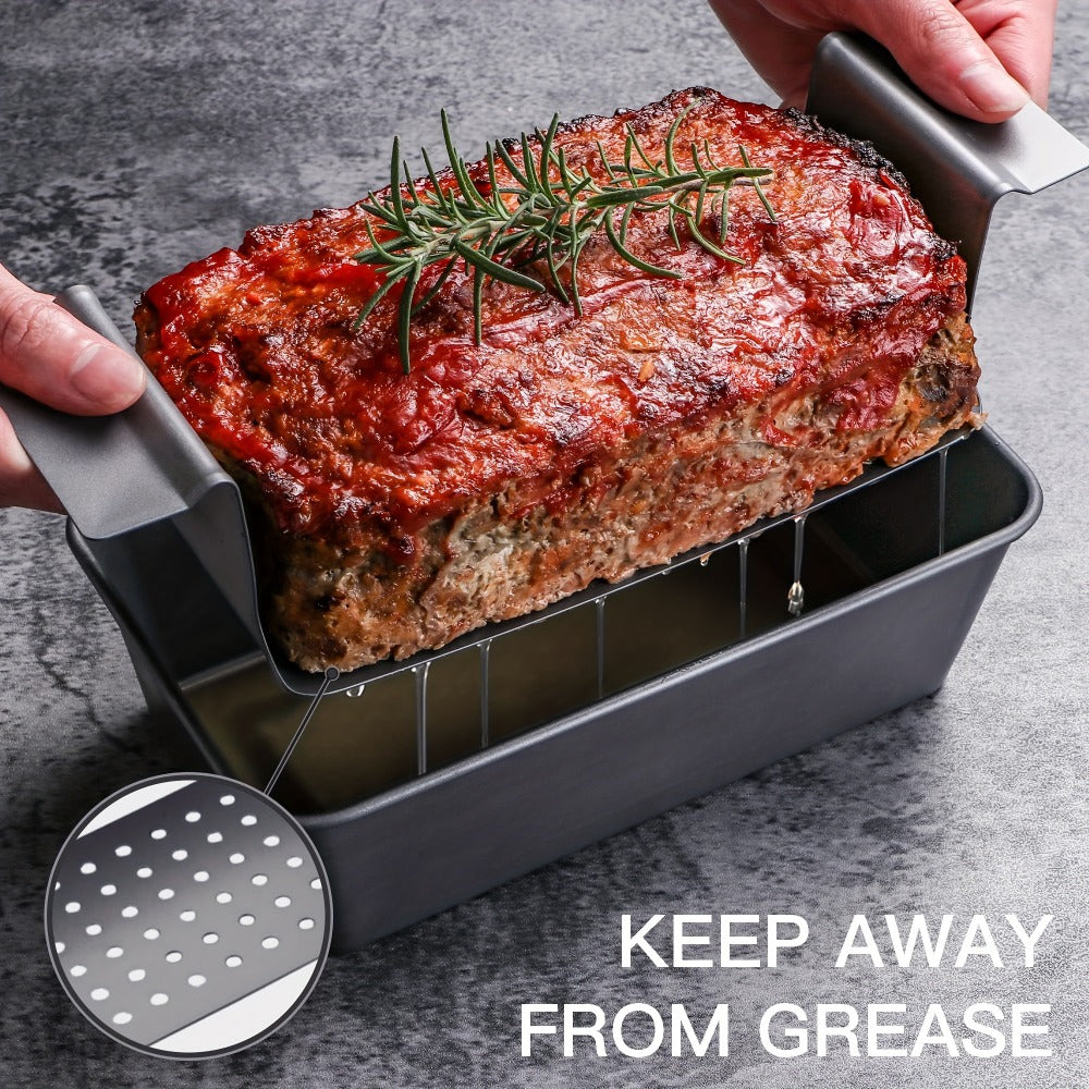 Loaf Pan Set of 4 Nonstick Carbon Steel Meatloaf Pan with Drain Tray 9x5 Inch Bread Baking Pan for Meatloaf Banana Bread Cake Oven Safe Kitchen Bakeware