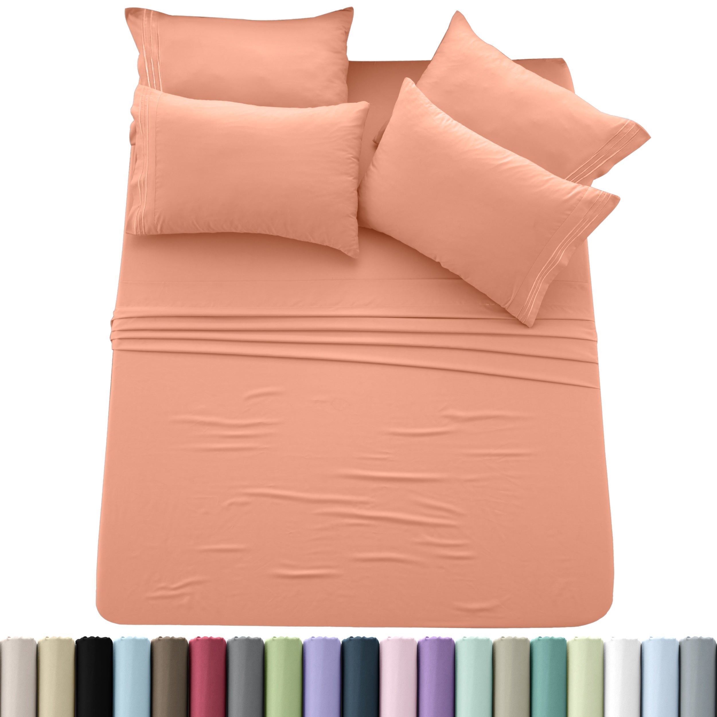 Brushed Microfiber Sheet Set 6pcs ¨C Soft Fade-Resistant Bedding 20 Colors Twin Twin XL Full Queen King Cal King Fitted Flat Pillowcases