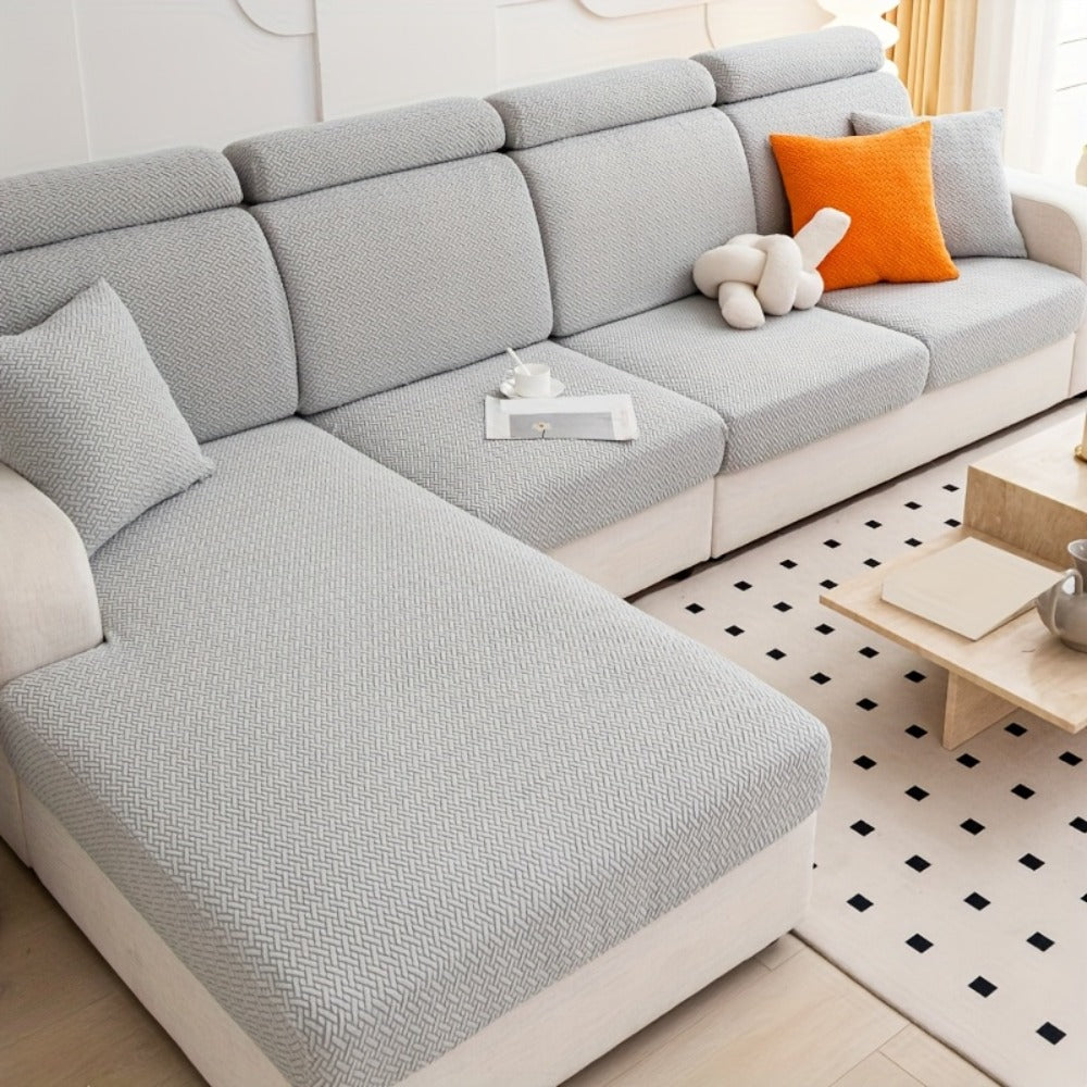 Jacquard Stretch Sofa Cover Non-Slip | Elastic Wear-Resistant Couch Slipcover, Polyester Jacquard Fabric, 1 to 4 Seat Sectional L-Shape, Armrest Backrest, Machine Washable