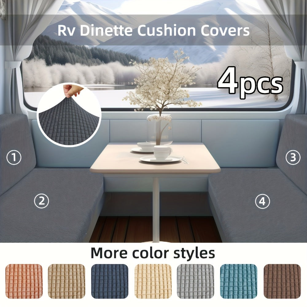 RV Dinette Cushion Covers 4 Pack Stretch Jacquard Sofa Seat Backrest Slipcovers Machine Washable Anti-Pet Hair for RV Camper Van Car Bench Travel Furniture Protection