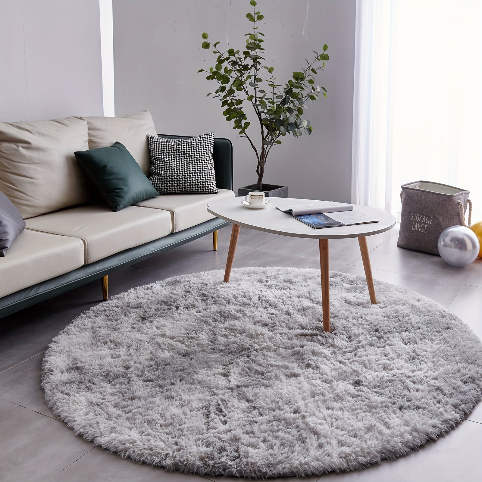 Round Shaggy Plush Rug ¨C Soft Fluffy Circular Carpet for Bedroom & Living Room, Easy Clean