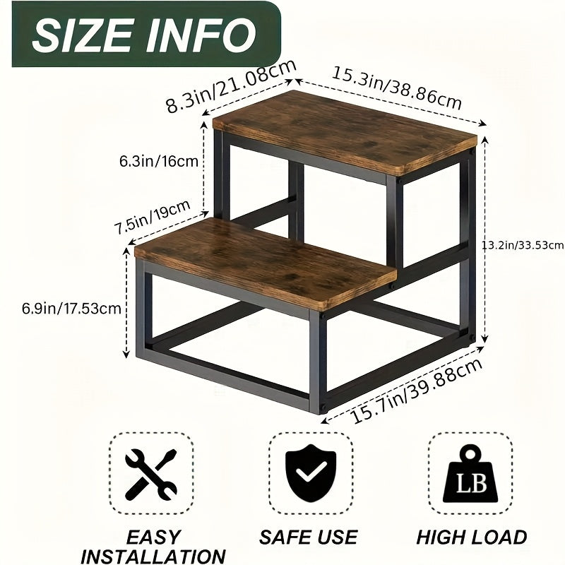 2-Step Wooden Step Stool Heavy Duty for Adults ¨C Solid Wood Two Tier Stepping Stool, Multifunctional Bedside Step Ladder, Portable Non-Slip Foot Stool for Bathroom, Bedroom, Kitchen, Office ¨C Easy to Carry, Durable Build