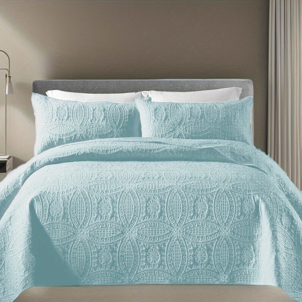 Quilt Set 3 Piece Soft Lightweight Bedding - Thin Bed Quilt with 2 Pillowcases for Bedroom Guest Room, Full Queen King, All Season Comforter Set, 10 Colors