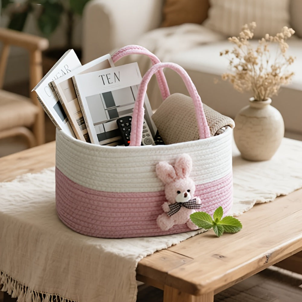 Cute Animal Woven Storage Basket ¨C Decorative Desktop Organizer for Remote Controls, Toys, Stationery & Small Items ¨C Bear, Bunny, Elephant & Giraffe Styles for Home, Nursery & Gift
