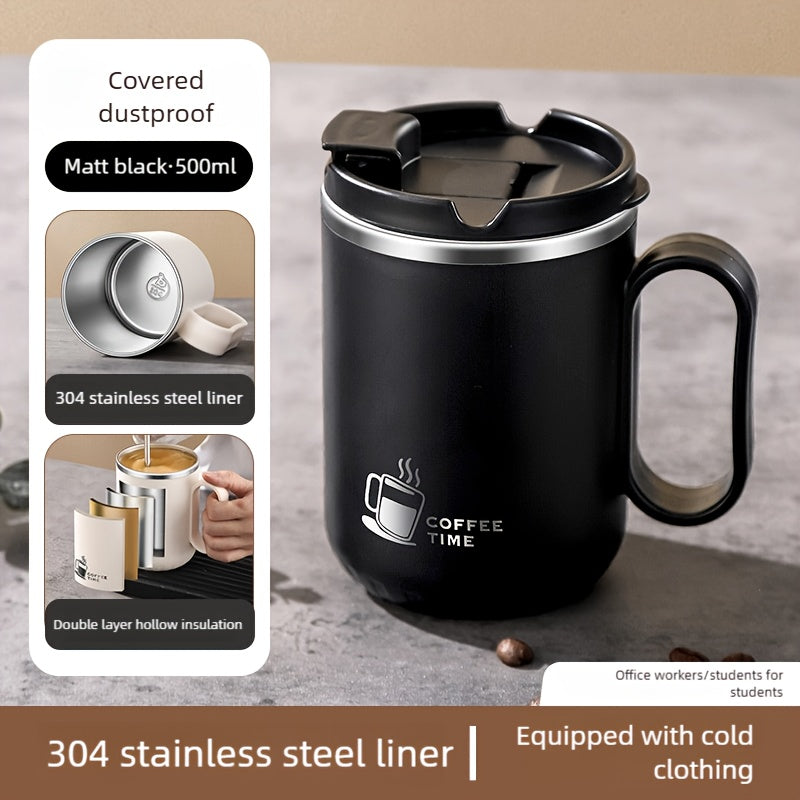 Stainless Steel Travel Mug Valentine's Letter Print Double Wall Insulated Coffee Cup Leak-Proof Lid 500ml Office Home Travel