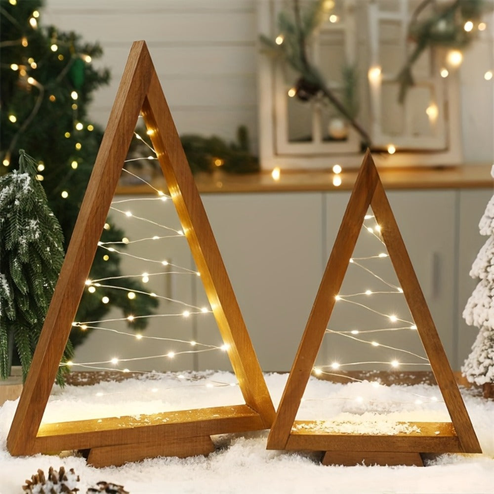 Wooden Light-Up Desktop Christmas Trees USB Powered - Mini Lighted Wood Tree Set for Holiday Decoration, Home & Office Desk, Shelf Display & Room Decor, Reusable Indoor Gift, Set of 2/3/4/5/6