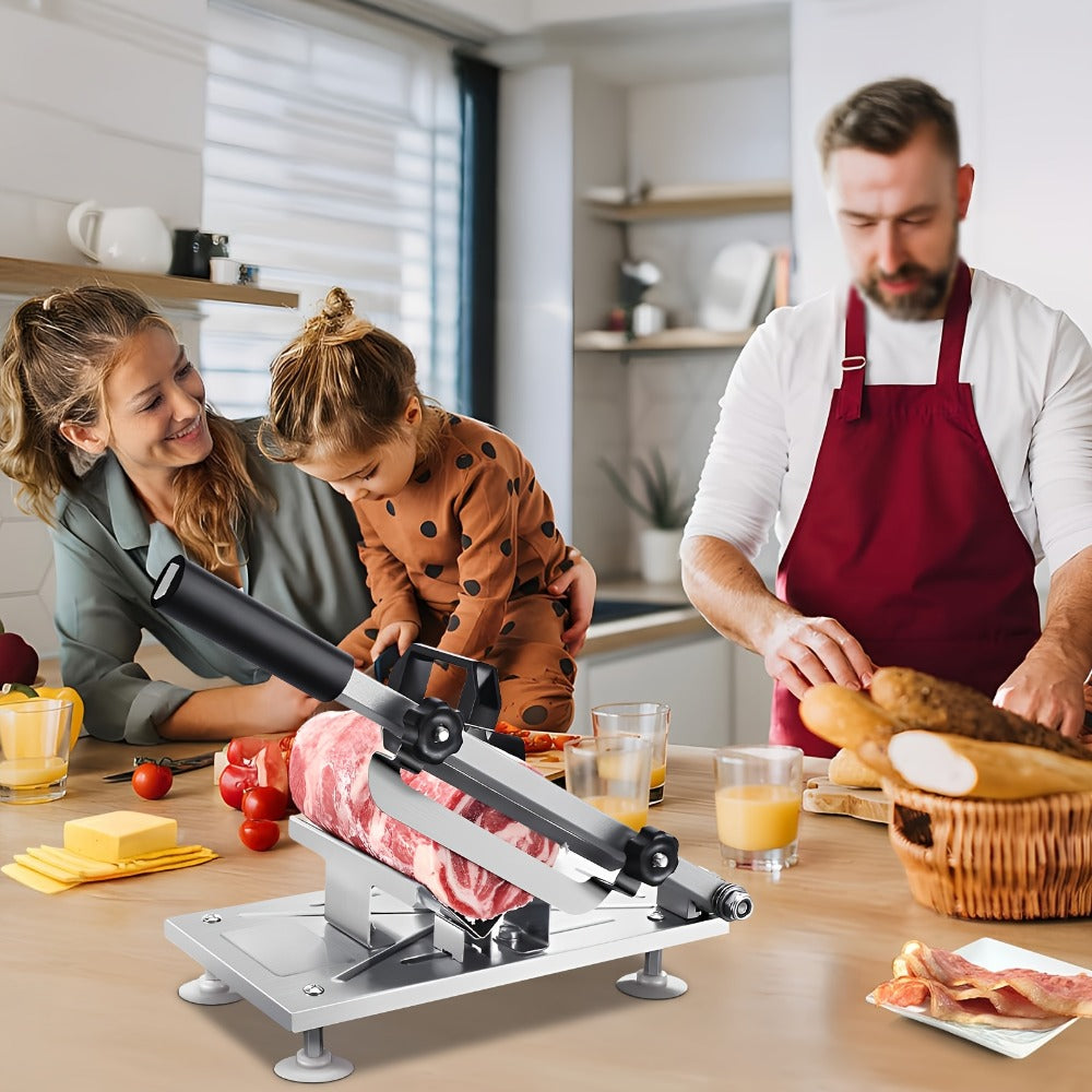 Manual Meat Slicer ¨C Stainless Steel Food Slicer with Adjustable Thickness, Sharp 430 Steel Blade for Slicing Frozen Meat, Vegetables & Fruits, Durable, Easy to Clean, Home Kitchen Cutter