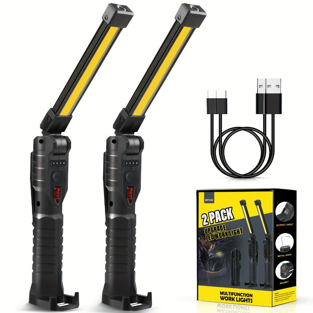 COB LED Work Light Magnetic Base Rechargeable USB 20000 Lumens 7 Modes 180¡ã Rotation Portable Hanging Flashlight with Built-in Battery Power Bank Function for Workshop Garage Car Repair 1/2/4 Pack