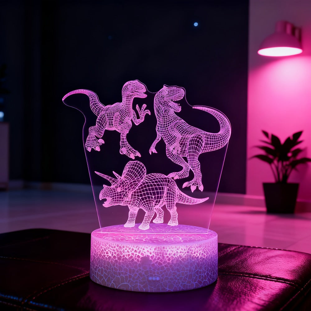 3D Holographic Dinosaur Night Lamp 16 Color Changing T-Rex LED Bedside Lamp Remote Touch Control Adjustable Brightness Kids Room Decor Gift Boys Girls Jurassic