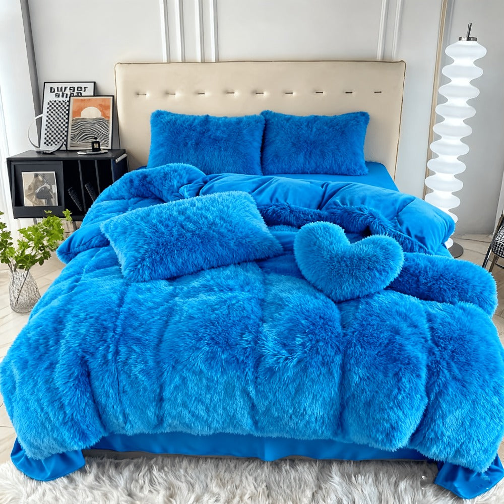 Velvet Duvet Cover Set Fluffy Plush Bedding Minimalist Solid Color, Carved Velvet Quilt Cover with Pillow Shams, Soft Cozy Bedroom Essentials Twin Full Queen King, Black Beige Grey Pink Purple Blue Red Yellow