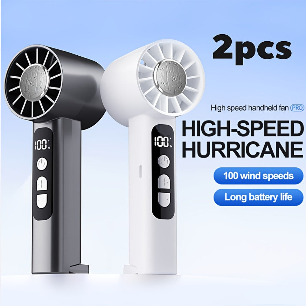 USB Rechargeable Handheld Fan 2 Pack Portable Mini Desktop Fan 1800mAh 1-100 Adjustable Wind Speed Display Lightweight for Summer Camping Travel Outdoor Indoor White Dark Gray