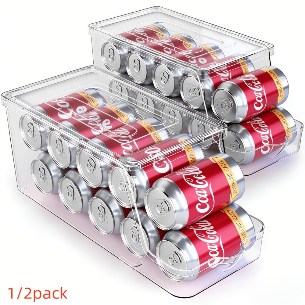 Soda Can Organizer for Refrigerator Stackable | Can Holder Dispenser with Lid for Fridge, Pantry & Freezer ¨C Holds 9 Cans Each, BPA-Free Clear Design, 1 or 2 Pack