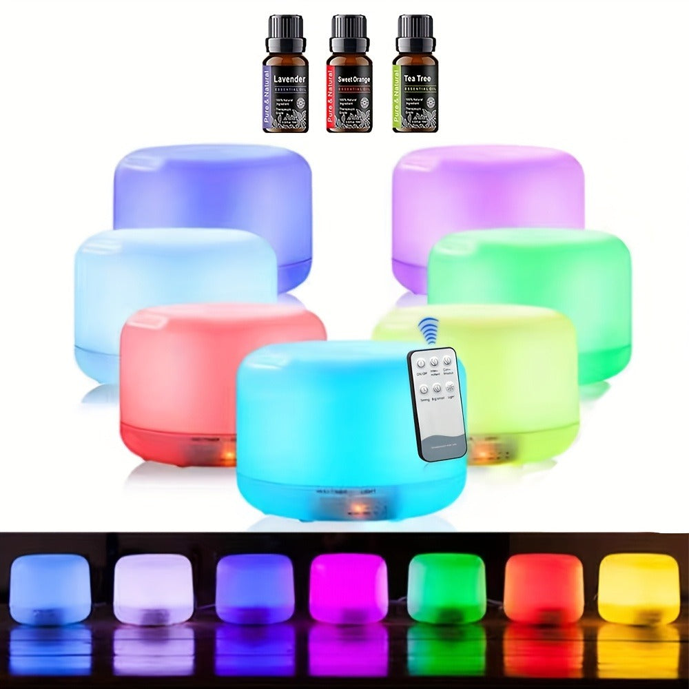 Essential Oil Diffuser Humidifier with 7 Color Night Light & Auto Shut-Off | USB Ultrasonic Aromatherapy Diffuser for Home, Office, Yoga & Spa | 300ML 500ML 16.91oz
