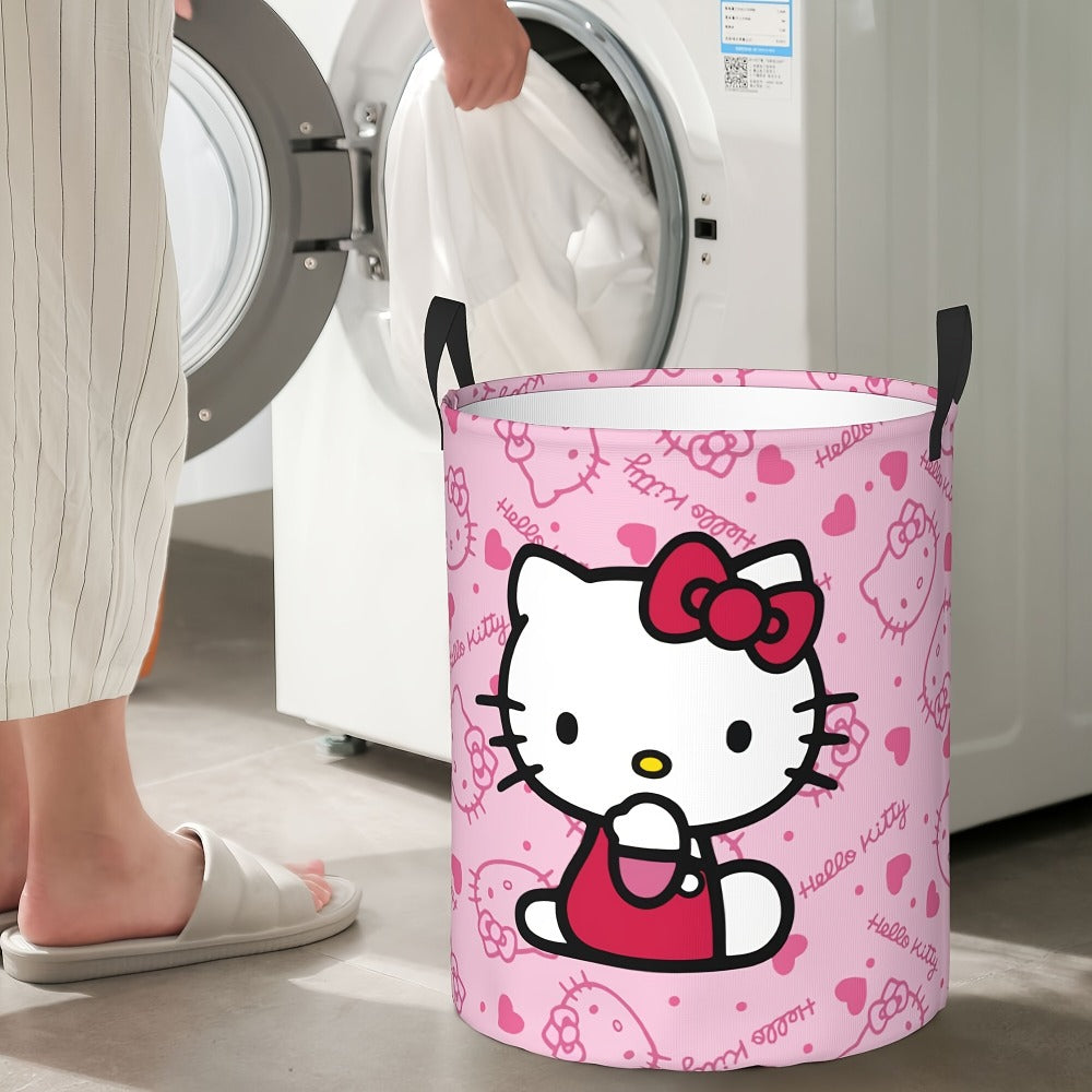 Hello Kitty Collapsible Laundry Basket with Handle - Sanrio Oxford Cloth Foldable Hamper, Portable Storage Bin for Bedroom Bathroom Dorm, Cute Kawaii Laundry Hamper for Girls