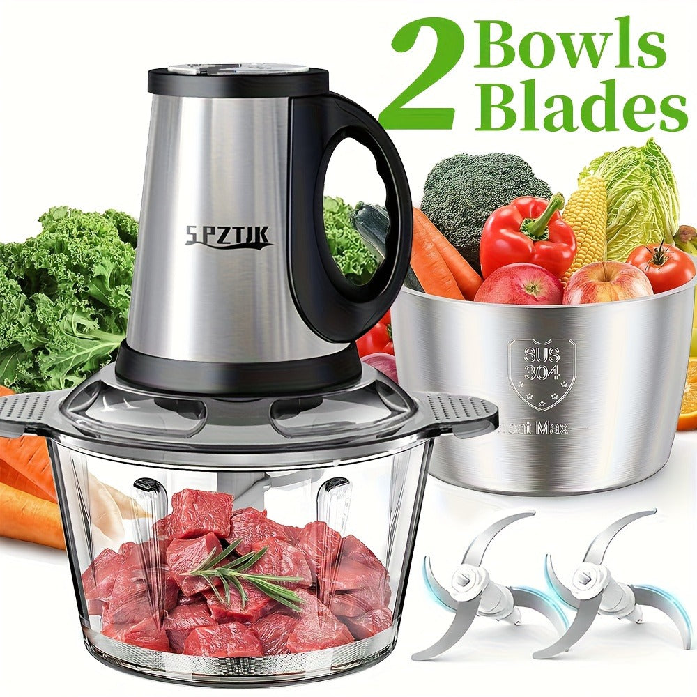 Electric Food Chopper with 2 Bowls & Dual-Level Blades ¨C Mini Food Processor for Grinding Meat Chopping Nuts Salad Prep ¨C Upgraded Compact Kitchen Chopper for Home Use