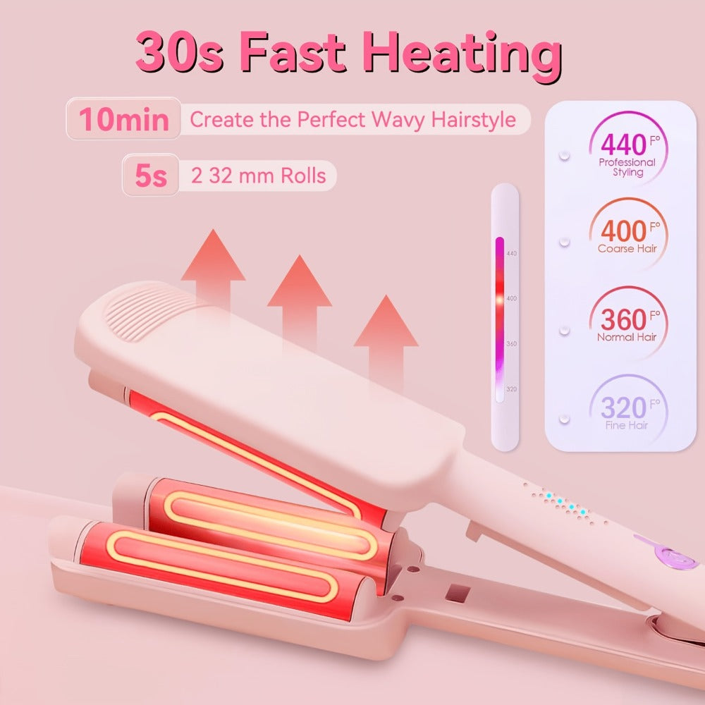 Hair Curling Iron 1.25 Inch - Beach Wave Curling Wand with Dual Voltage, Deep Wave Barrel, Anti-Frizz Ceramic Coating, Easy Home Use, Travel-Ready Styling Tool for All Hair Types