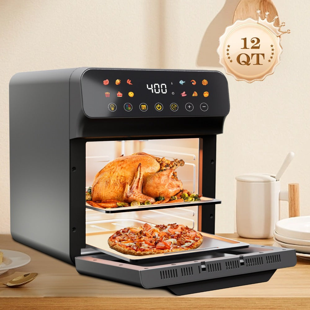 Air Fryer Convection Oven 12QT ¨C 12-in-1 Multi-Function, Touchscreen, Visible Window, Oil-Free Non-Stick Basket, One-Touch Operation, Baking, Roasting, Dehydrating & Fast Cooking