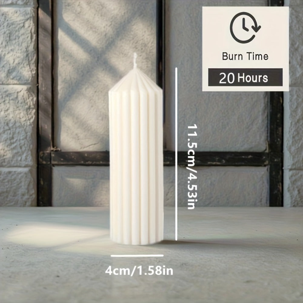 Ribbed Soy Wax Pillar Candles 2-Pack White - 20 Hour Burn Cylindrical Candles for Home Decor, Wedding, Christmas, Valentine's Day & Birthday
