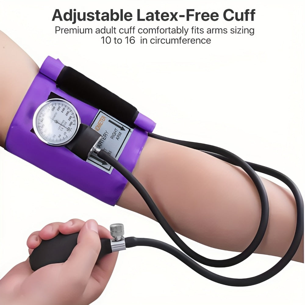 Aneroid Sphygmomanometer & Stethoscope 2-in-1 Set - Manual Blood Pressure Monitor with Nylon Cuff, Fixing Clip, Stethoscope, Portable Case & Accessories, Emergency BP Kit for Medical & Home Use