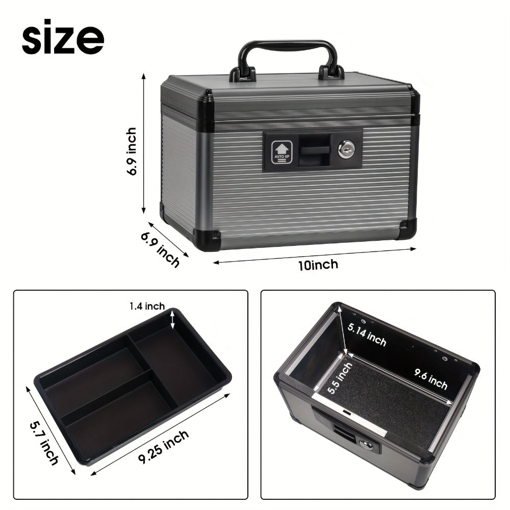 Aluminum Alloy Lockable Medicine Box ¨C Double Layer Large Capacity Storage Box with Key Lock, Handle & Tray for Medicines, Documents & Valuables, 10¡±/12¡±/14¡±/16¡± Home Security Box
