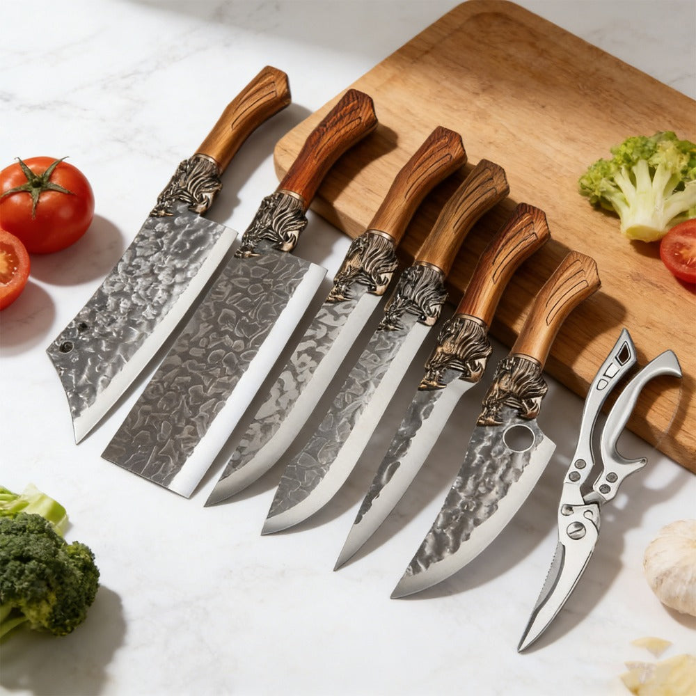 Kitchen Knife Set Professional Forged Stainless Steel Chef Knife Set with Boning Knife Slicing Knife Carving Knife Fillet Knife Butcher Knife Scissors Ultra Sharp Durable Meat Fish 4pc 7pc